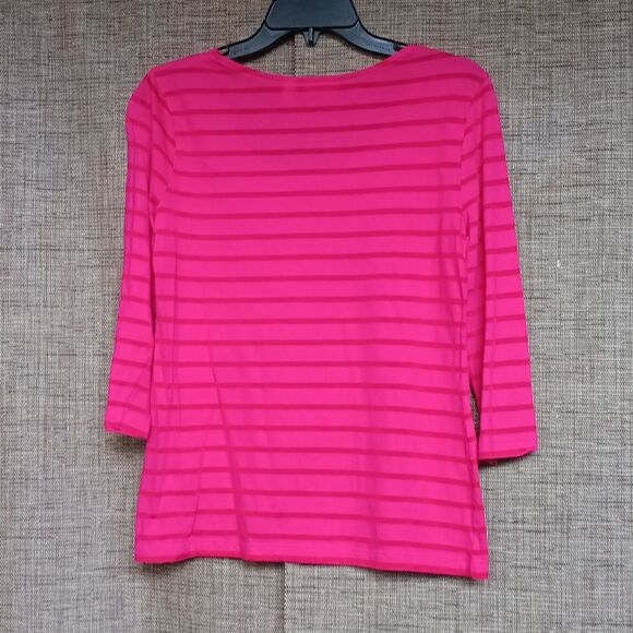 Chico's Vibrant Pink Striped Cotton Blend Tee - Picture 3 of 3
